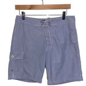 J.Crew Mens Blue White Pinstripe Board Shorts Swim Trunks Size 29 Mesh Lined
